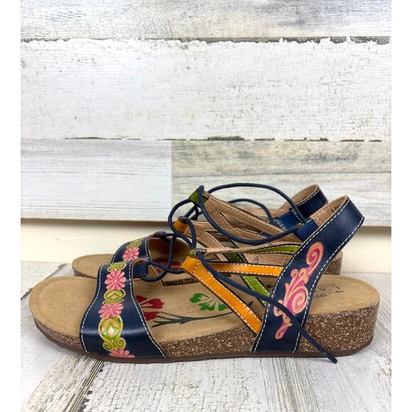 L'Artiste Shoes - L’Artiste Women’s 10 Spring Step Loma Multicolor Leather Lace Strappy Sandal NEW